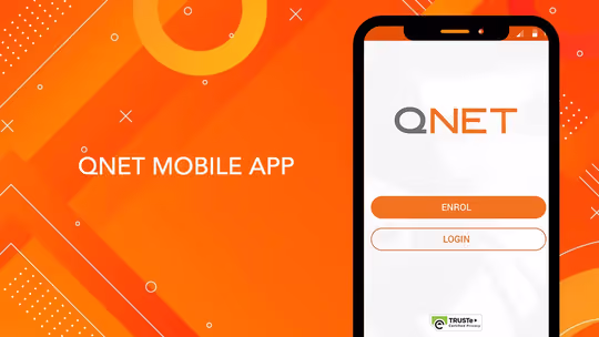 Pratinjau layar masuk aplikasi seluler QNET